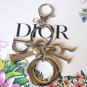 Dior Logo Letters Keychain Bag Charm Silver Tone Metal